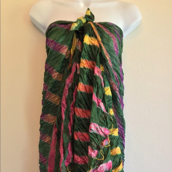 New Dark Green Striped Beach Scarf Wrap Pareo - Picture 7 of 10